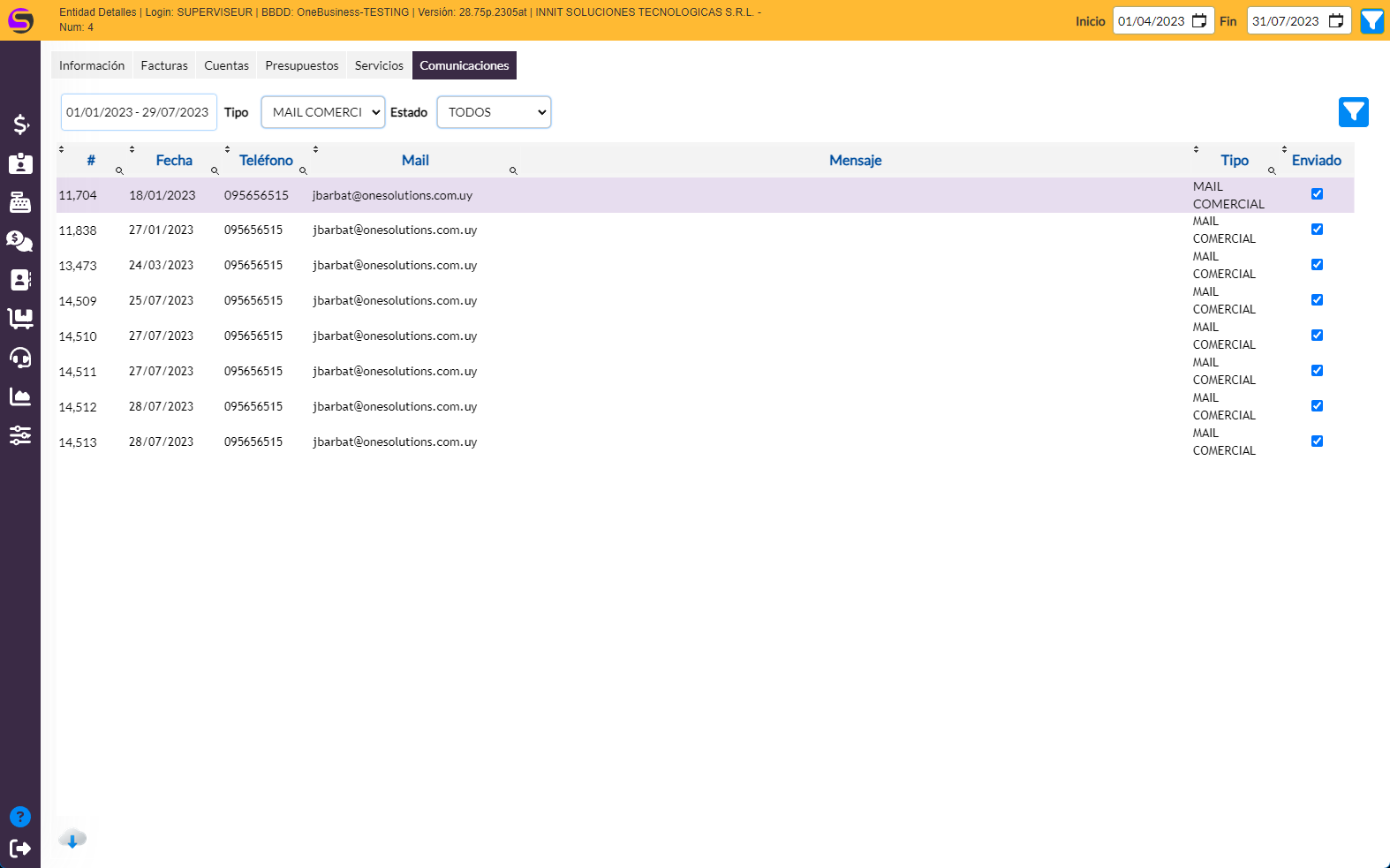 Bitácora de comunicaciones